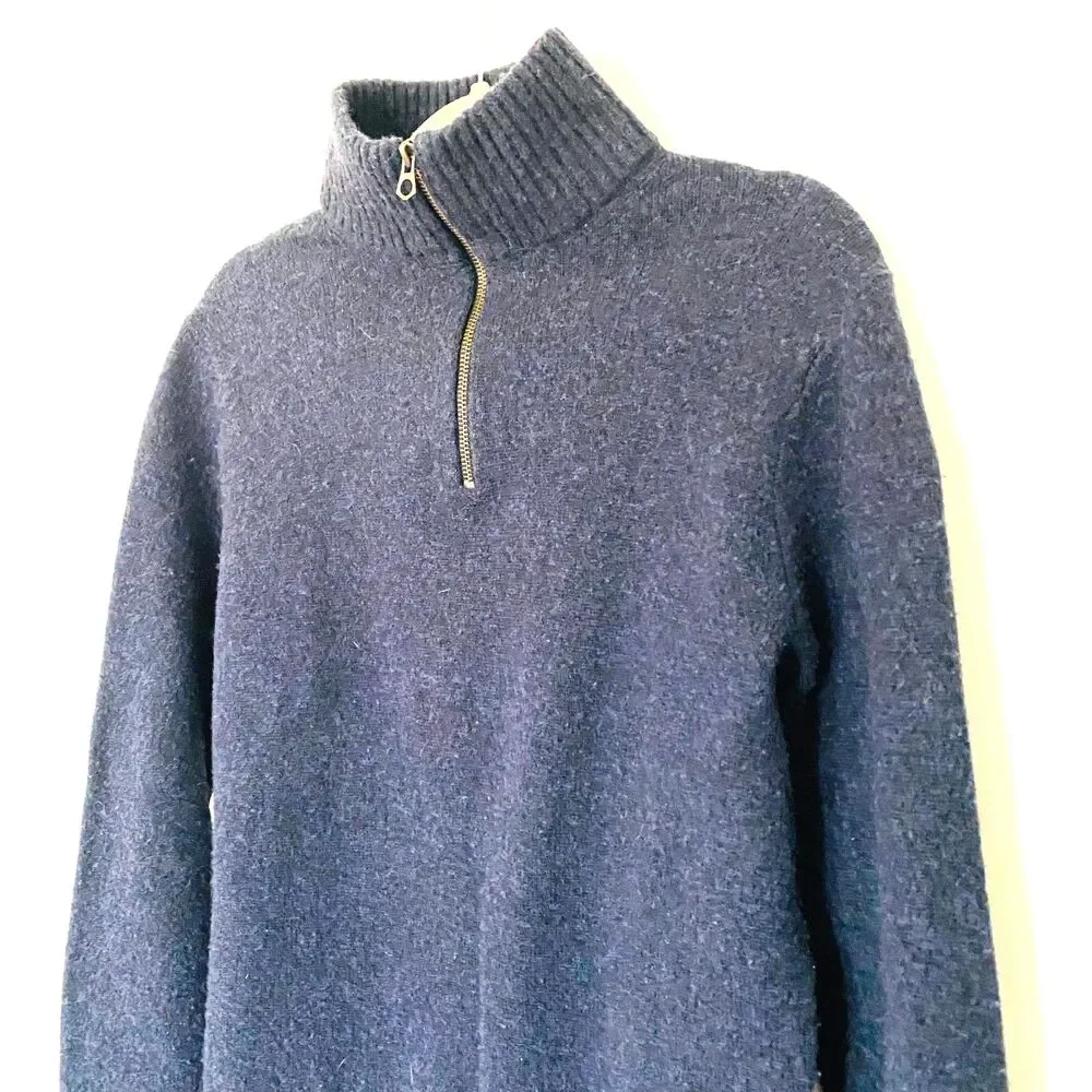 J Crew Rugged 1/2 Zip Blue Merino Wool Blend Sweater Pullover Layering M